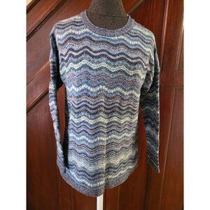 J Jill Womens Blue & Green Wave Pattern Knit Sweater Pullover Size M